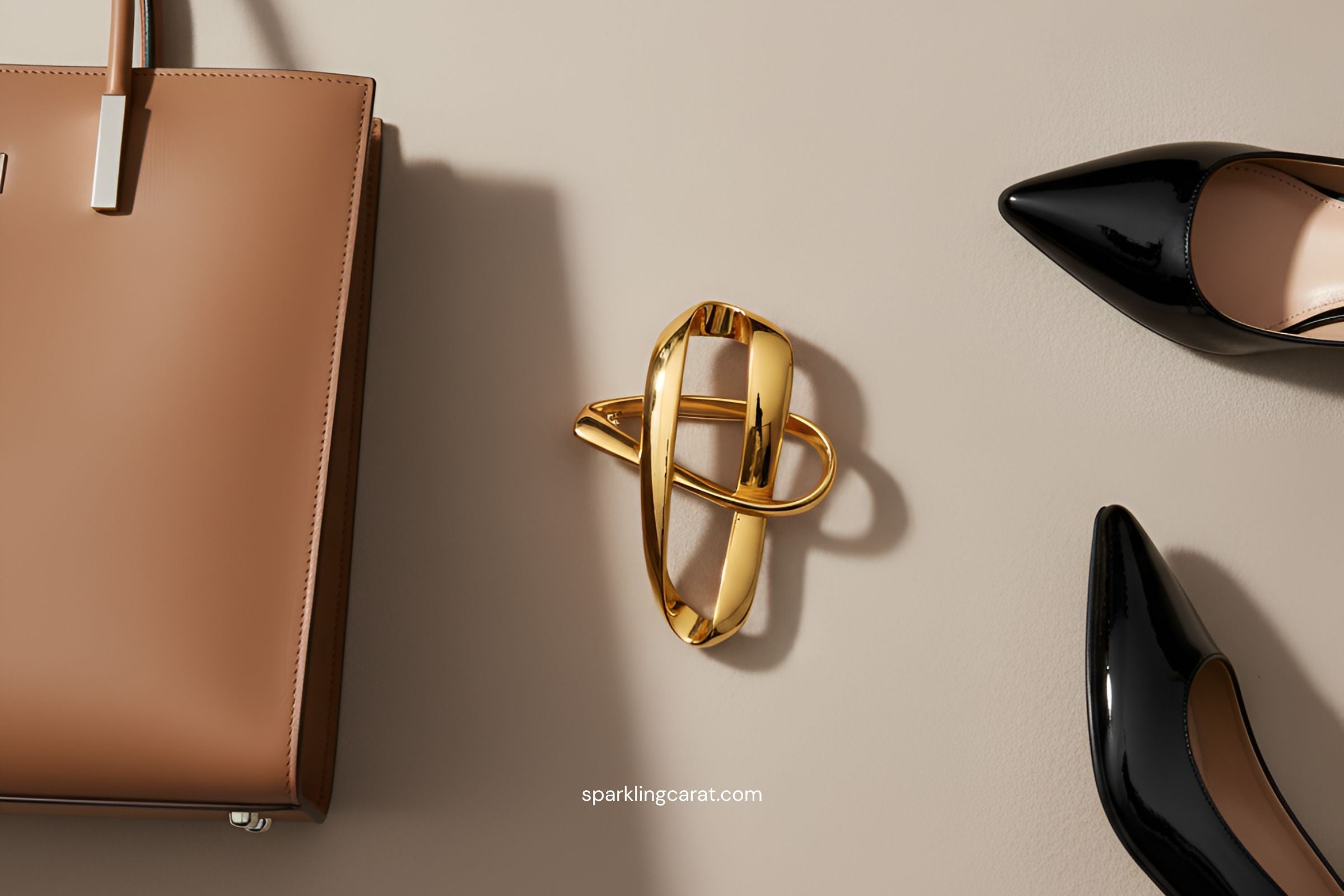 Modern brooch, structured tote, and kitten heels showing 2025 accessory trends.