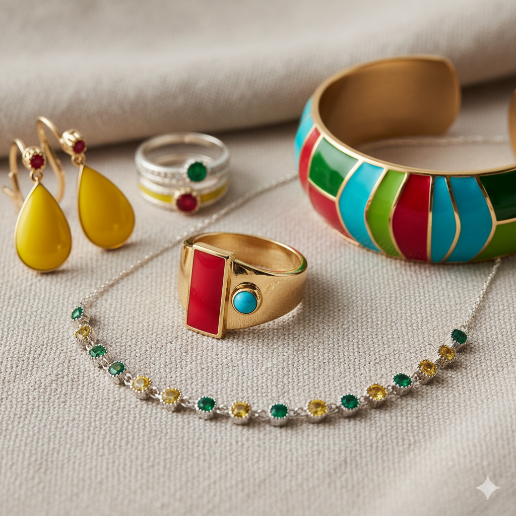 Color-Block Jewelry: Paint, Enamel, Mix of Stones & Shades
