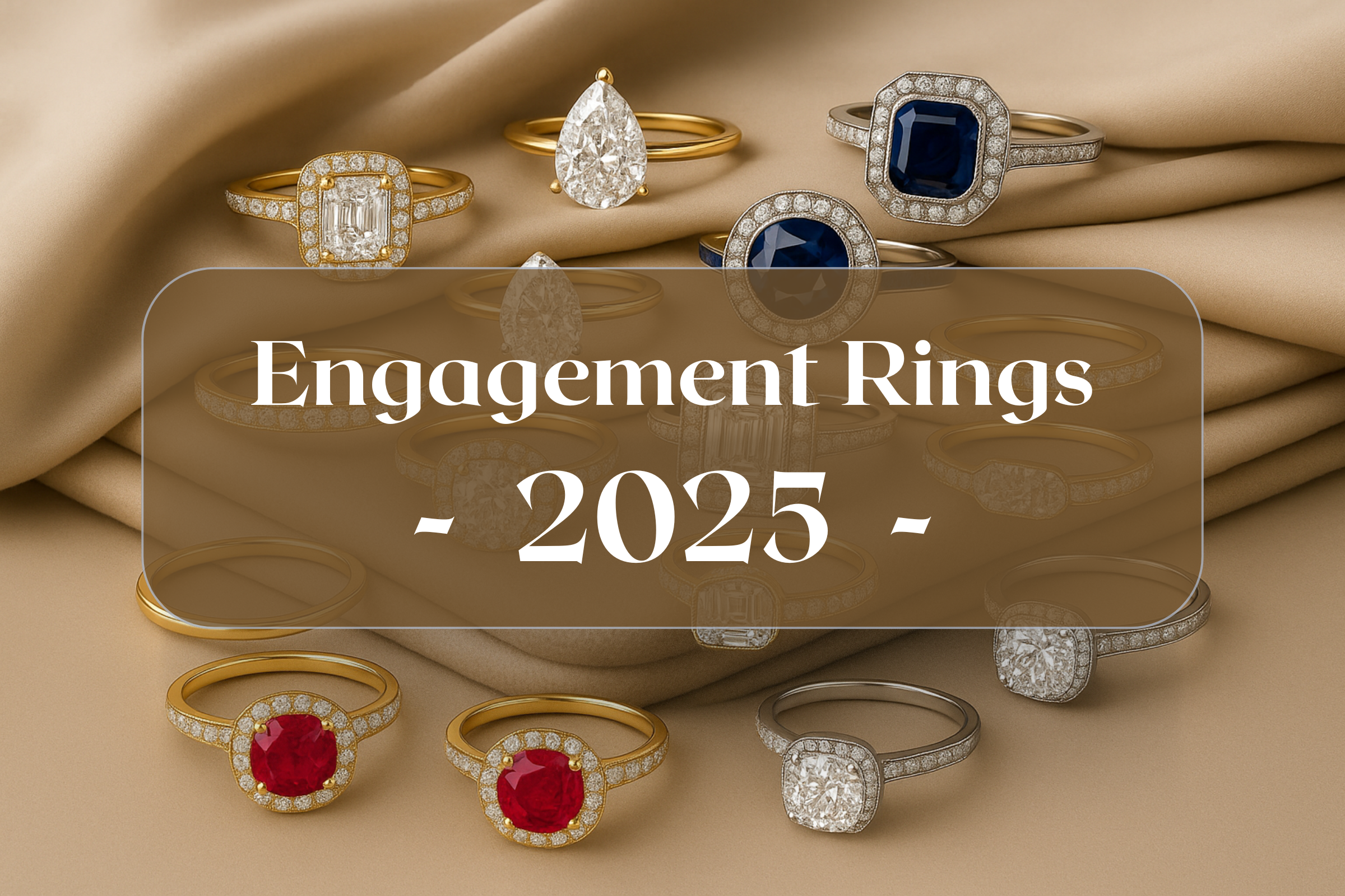 Collage of 10 trending engagement ring styles for 2025 including lab-grown diamonds, vintage designs, toi et moi rings, and mixed metal bands with Sparkling Carat branding.
