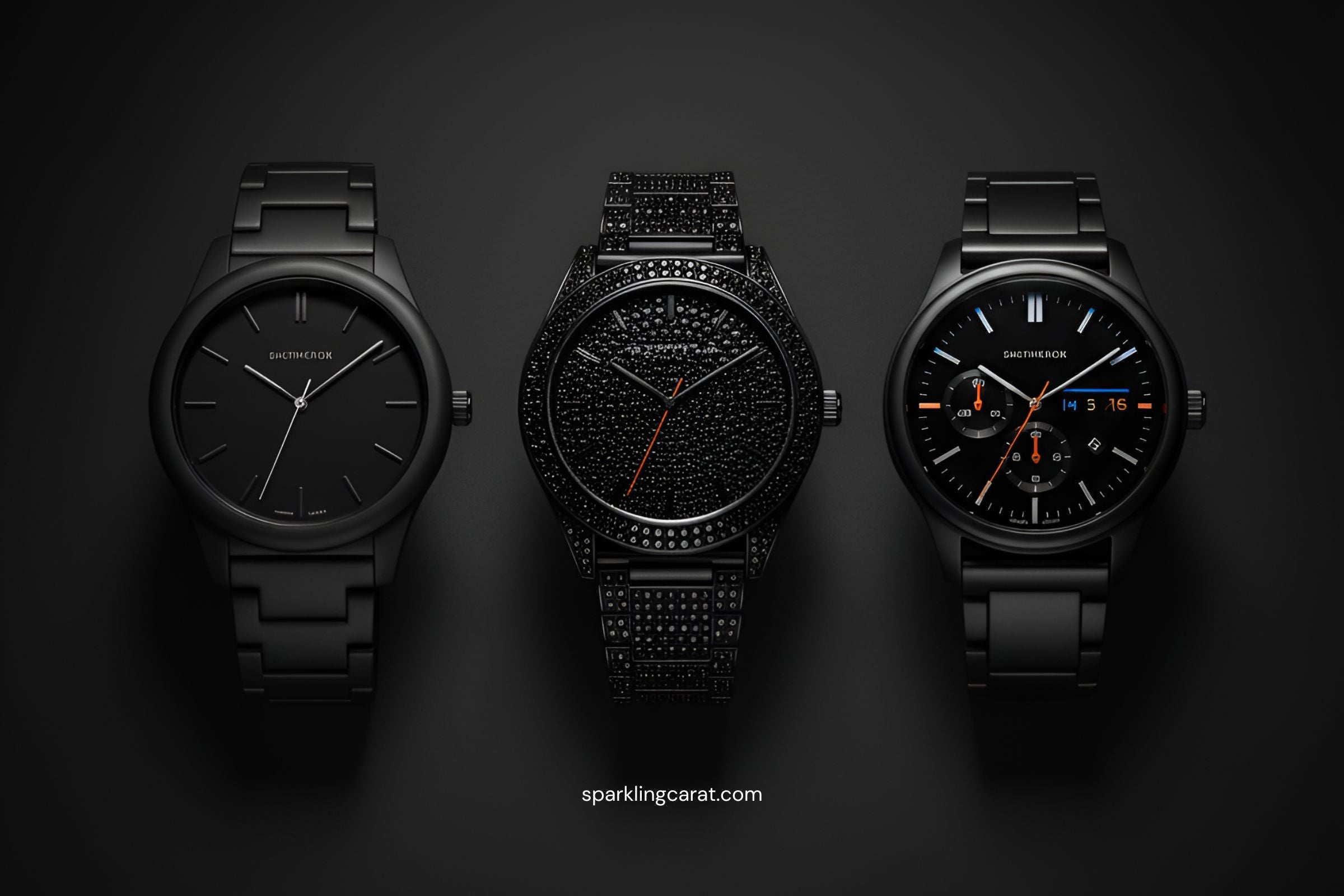 Black watches and bold timepieces displayed as modern alternatives to jewelry.