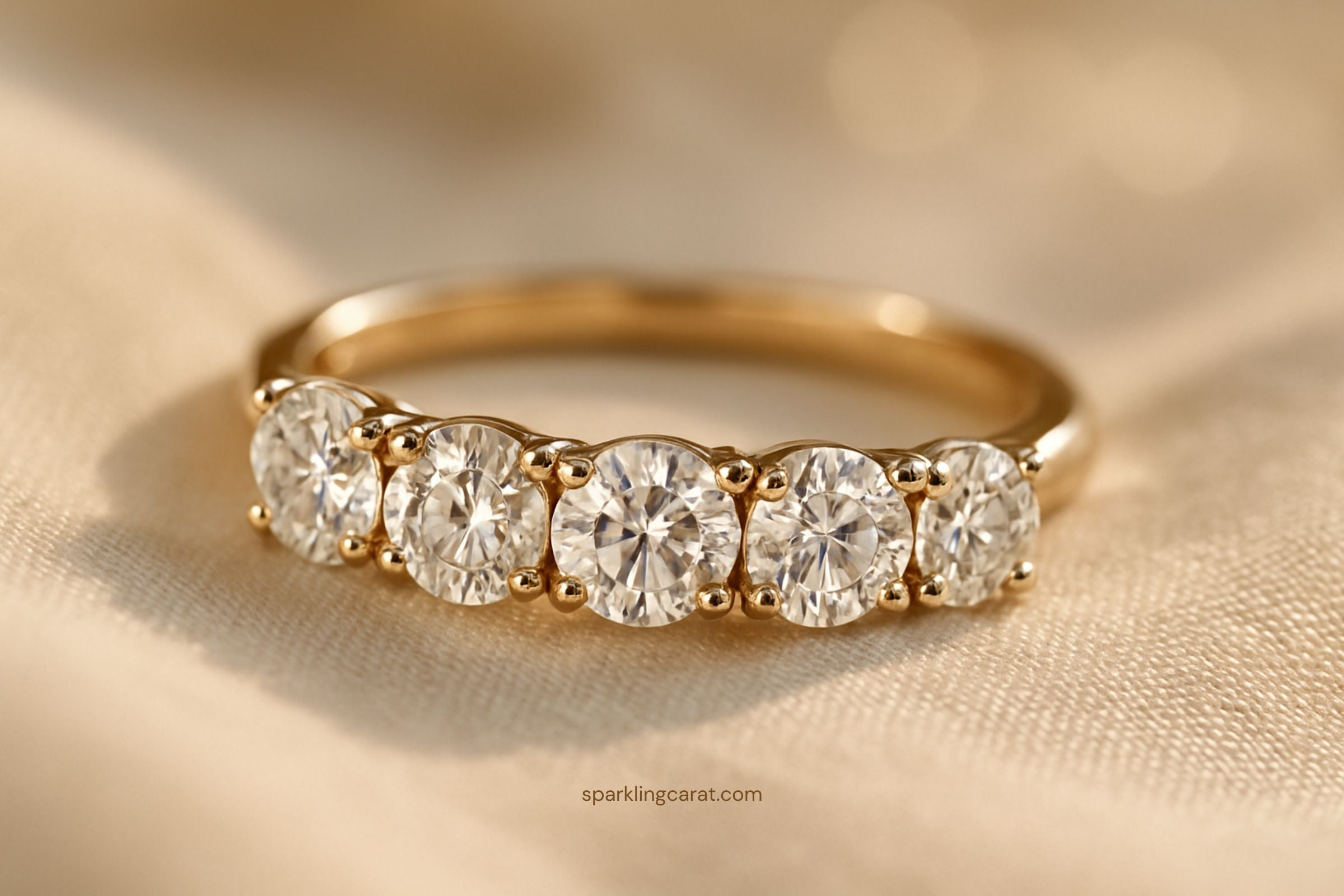 Elegant five-stone diamond ring symbolizing milestone celebration trends in 2025.