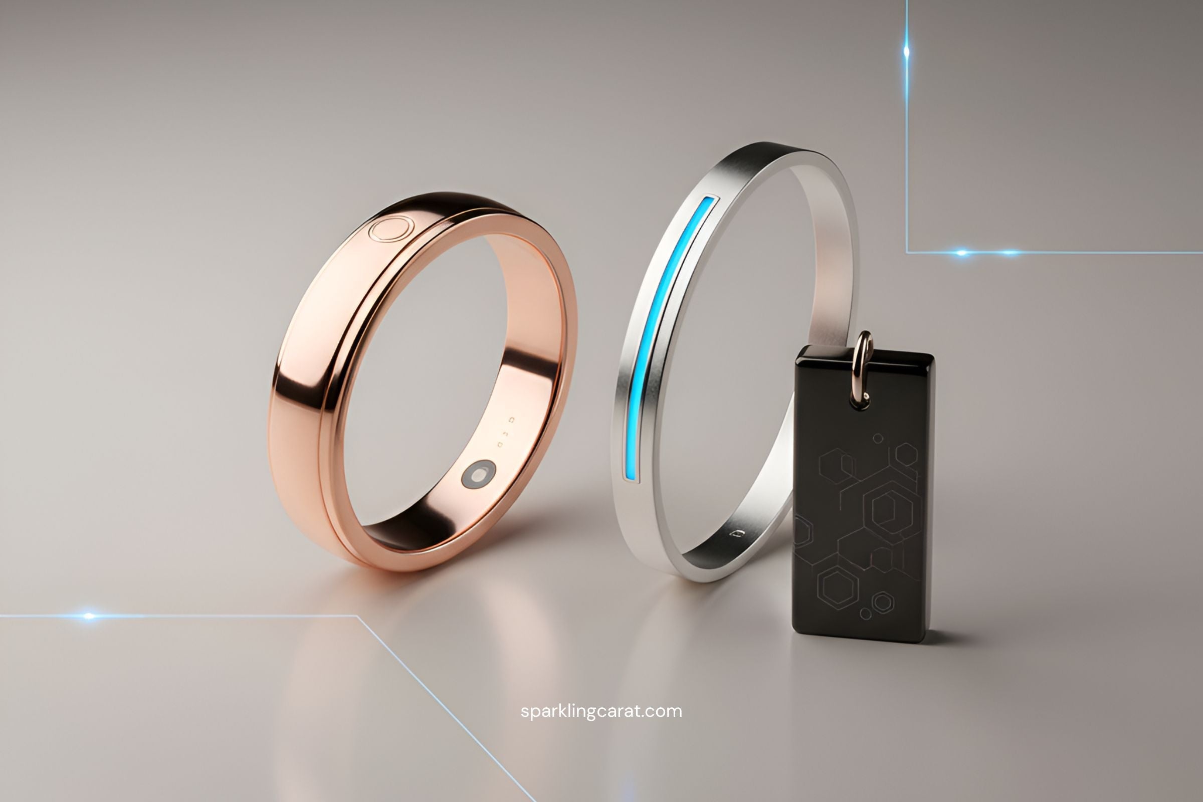 Stylish smart jewelry rings, bracelets, and pendants merging technology with elegant design.