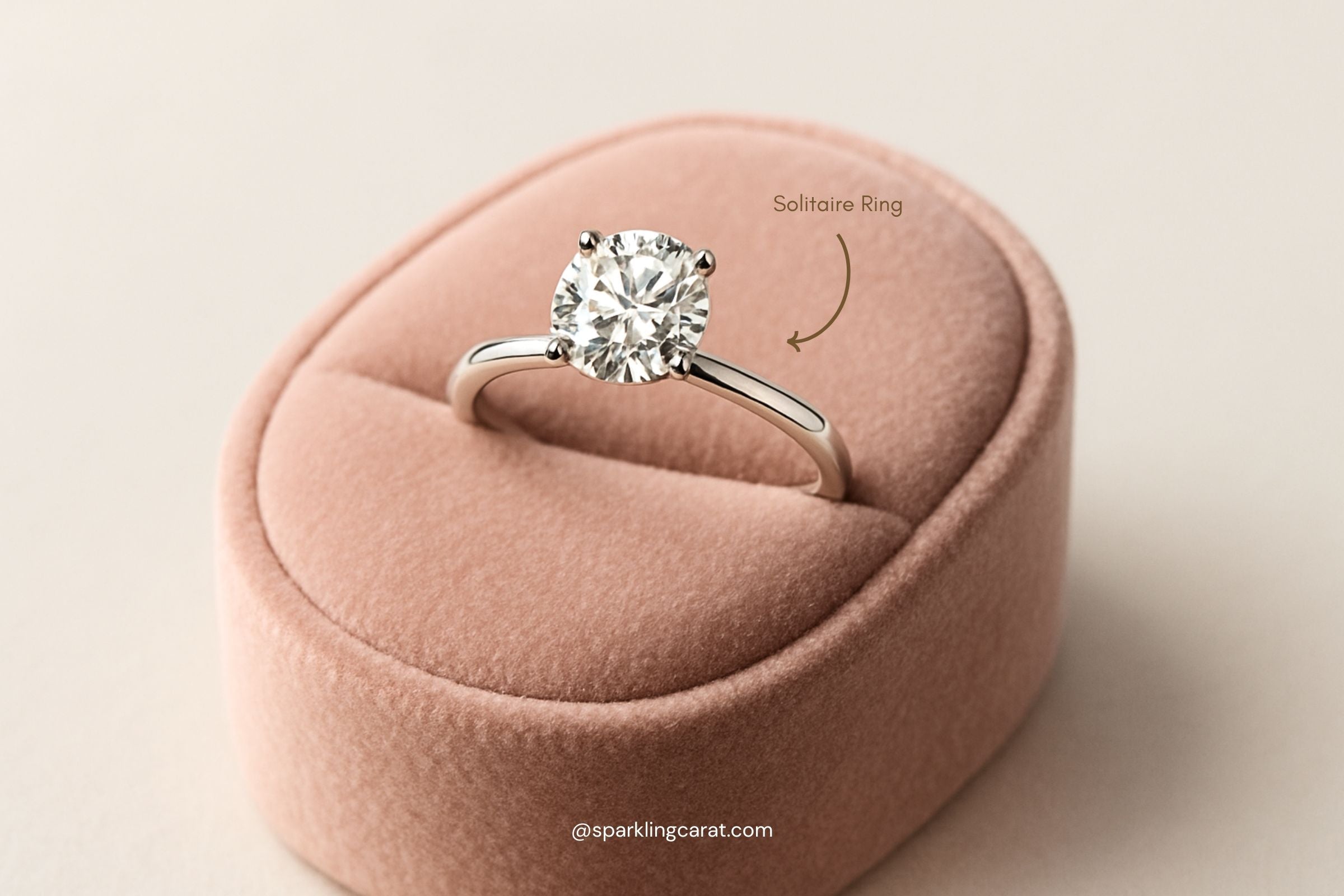 Round brilliant solitaire engagement ring displayed in a luxury box with Sparkling Carat branding.